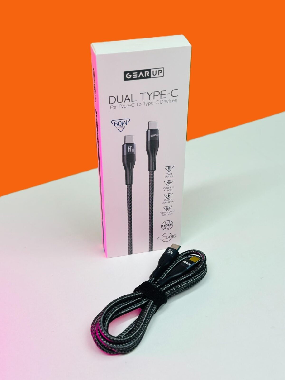 GearUP Type-C to C 60W PD Fast Charging & Data Cable – 1.5M (CC6015) - Image 2
