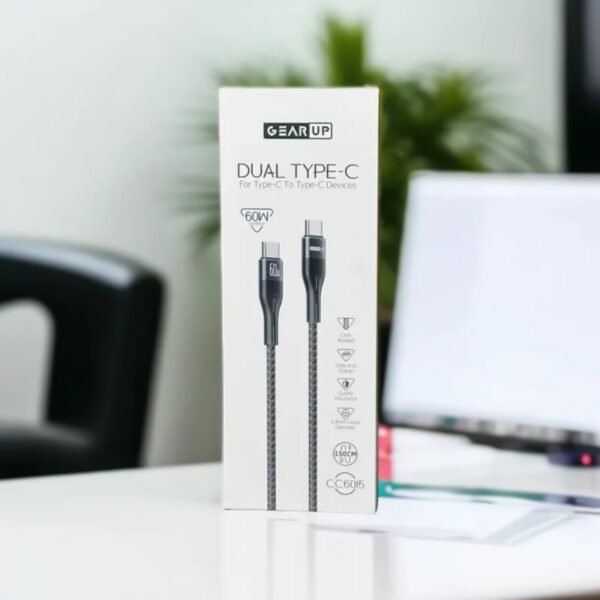 GearUP Type-C to C 60W PD Fast Charging & Data Cable – 1.5M (CC6015)