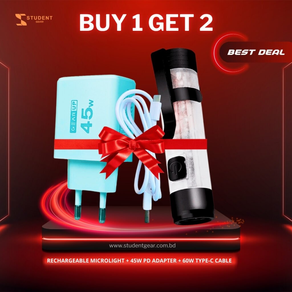 GearUP 45W Fast Charger + Hoco 1m PD Fast Charging Cable+5050 Workshop M01 Rechargeable Microlight Combo