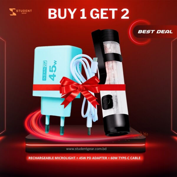 GearUP 45W Fast Charger + Hoco 1m PD Fast Charging Cable+5050 Workshop M01 Rechargeable Microlight Combo